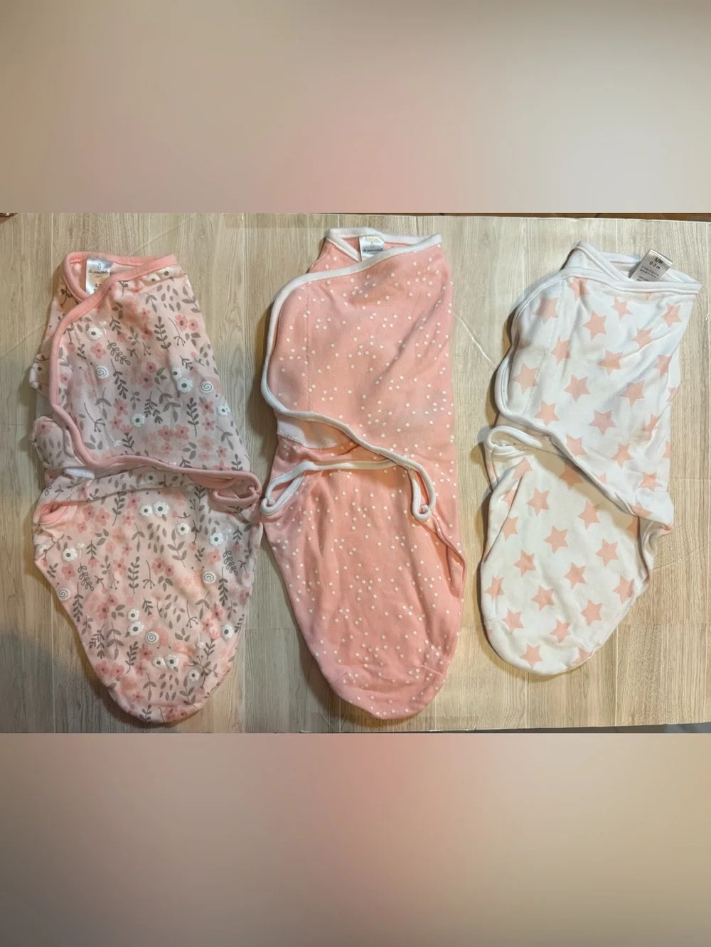 The Peanutshell Set of 3 Baby Swaddle Soft Pink Theme S/M 0-3M